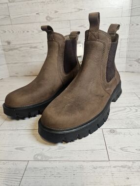 Zara Brown Leather Chelsea Boots Lug Sole Pull-On Ankle Boots Size 37 US 6.5 NWT